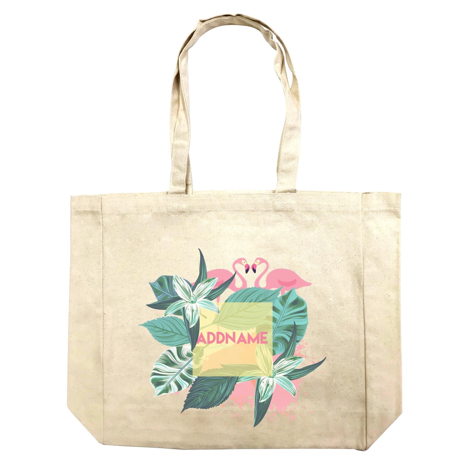 Tropical Leaves with Flamingoes Addname Shopping Bag