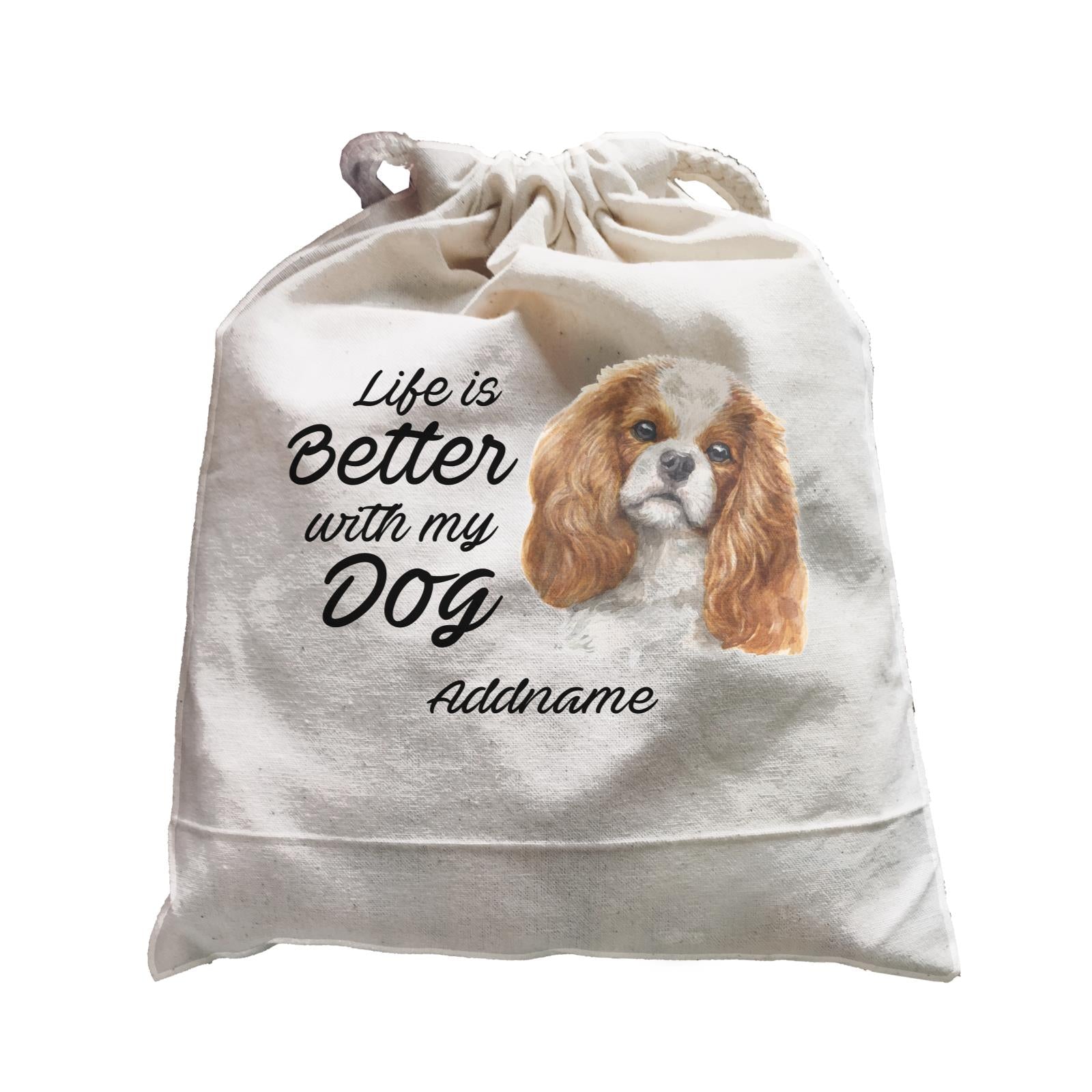 Watercolor Life is Better With My Dog King Charles Spaniel Curly Addname Satchel