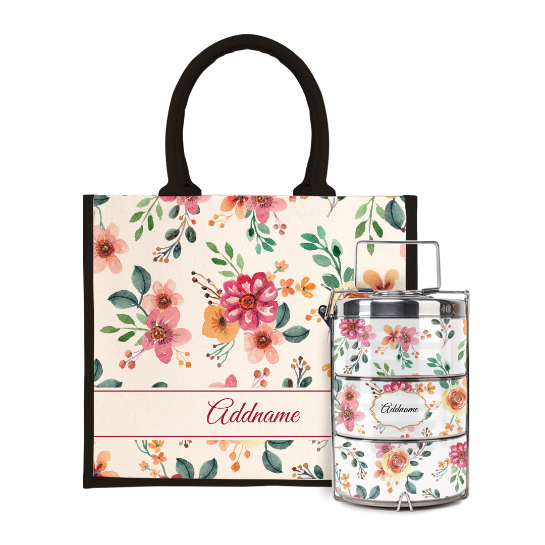 Laura Series - Garnet Half Lining Jute Bag with Tiffin Carrier