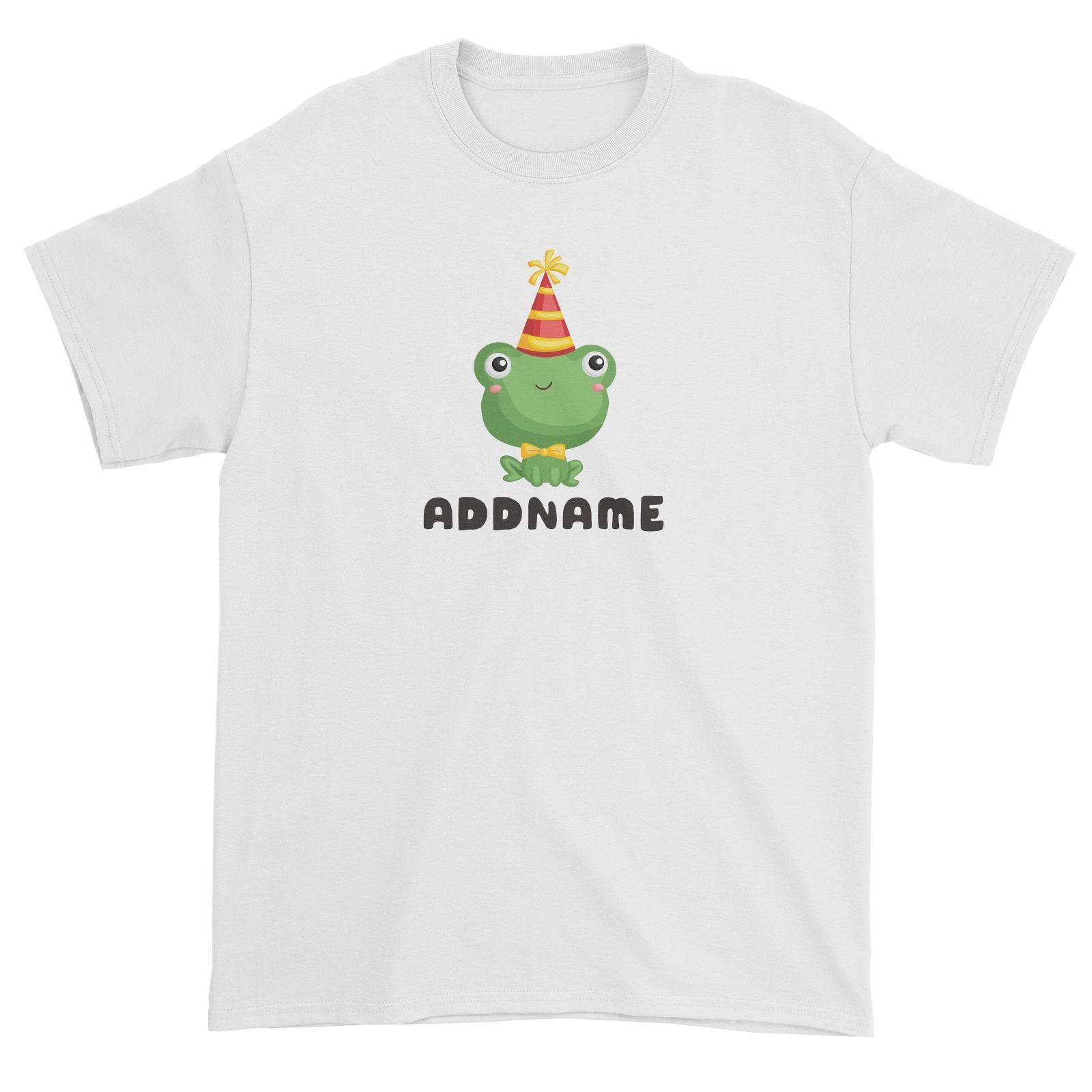 Birthday Frog Frog Wearing Party Hat Addname Unisex T-Shirt