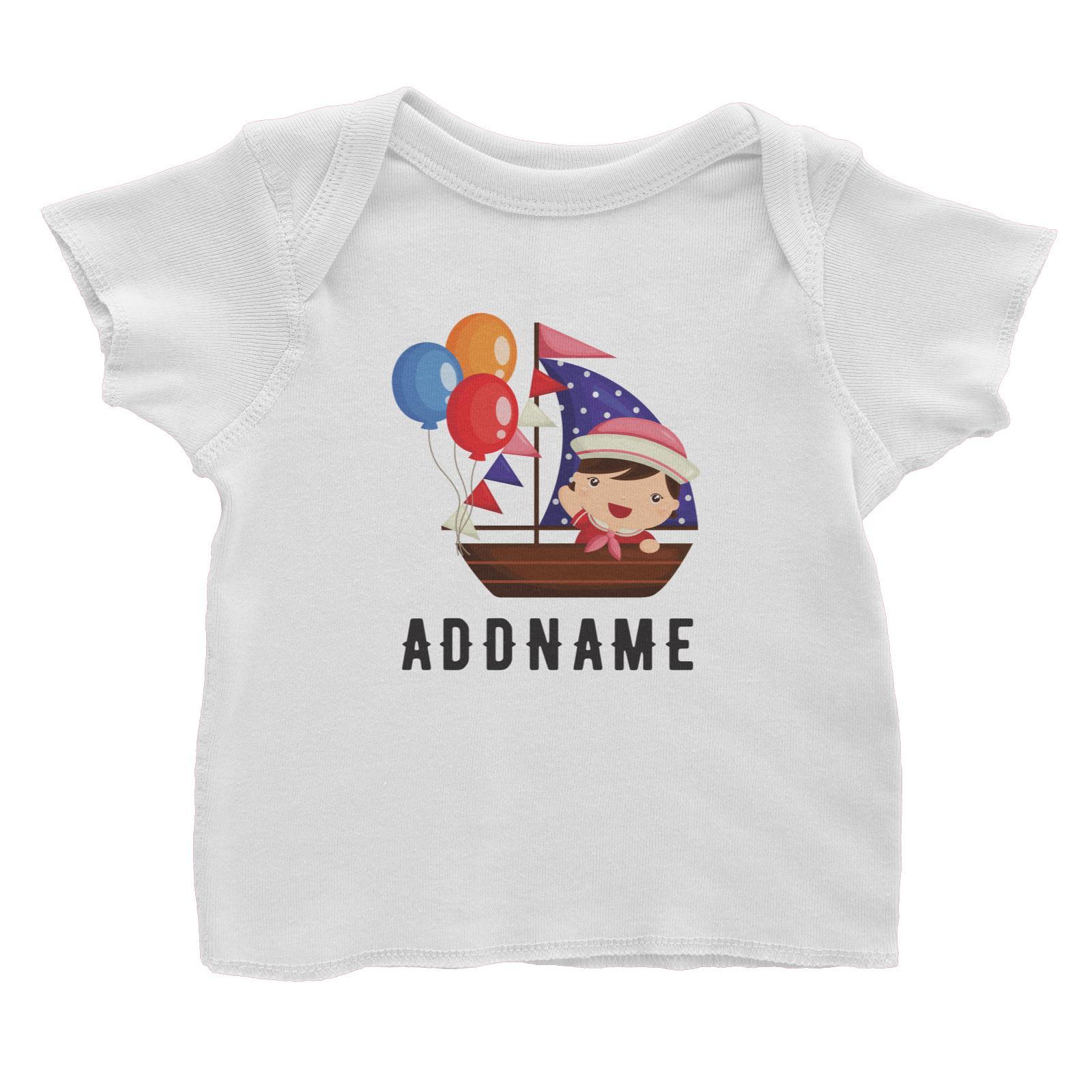 Birthday Sailor Baby Girl In Ship With Balloon Addname Baby T-Shirt