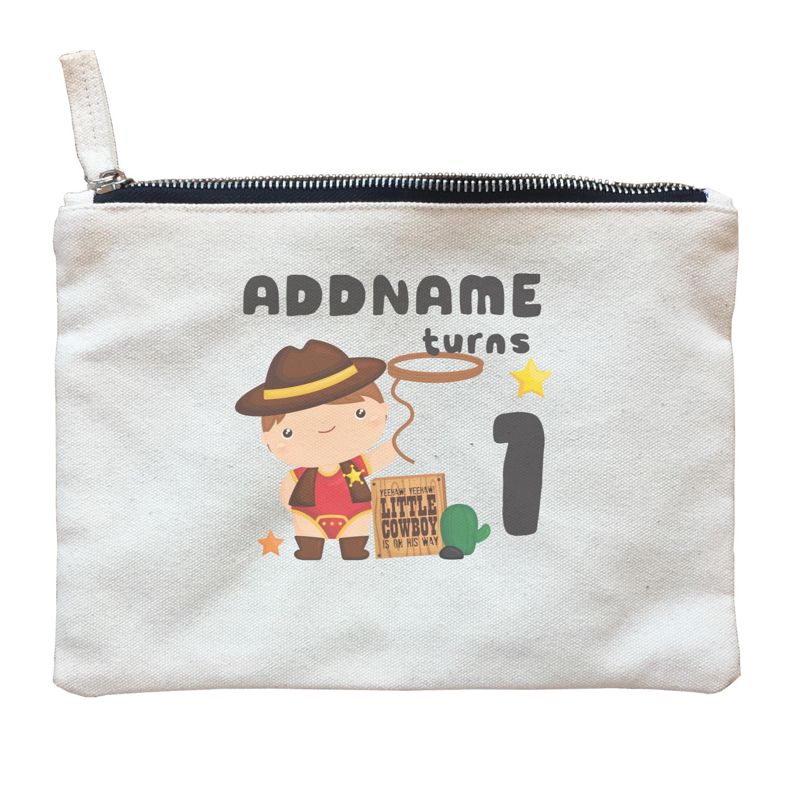 Birthday Cowboy Style Yeehaw Little Cowboy Is On His Way Addname Turns 1 Zipper Pouch