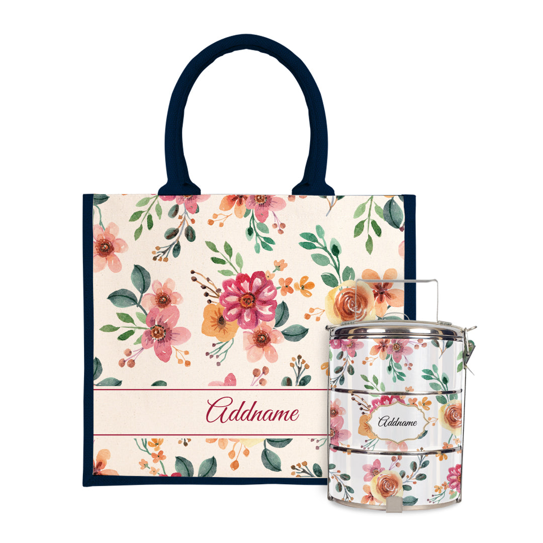 Laura Series - Garnet Half Lining Jute Bag with Tiffin Carrier