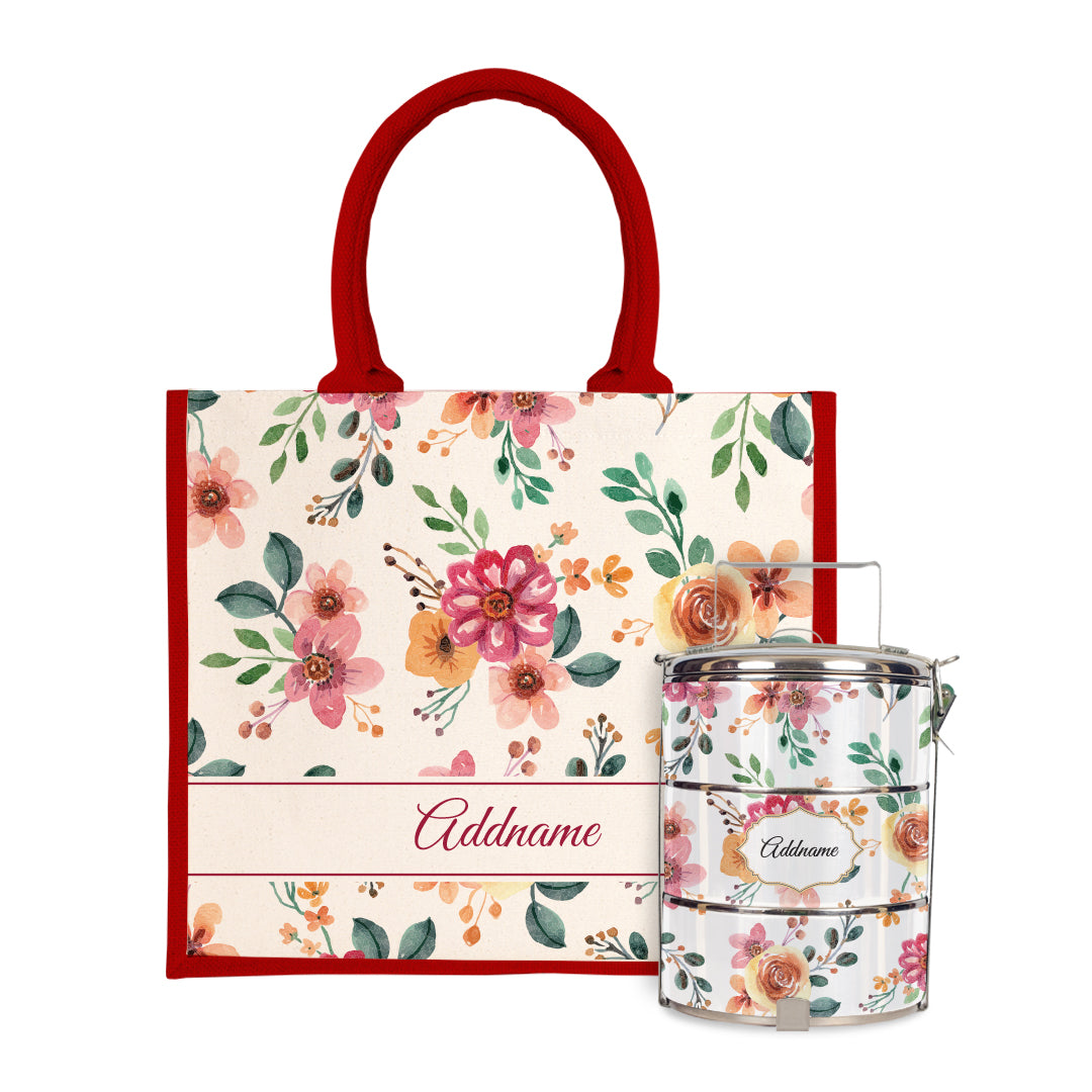 Laura Series - Garnet Half Lining Jute Bag with Tiffin Carrier