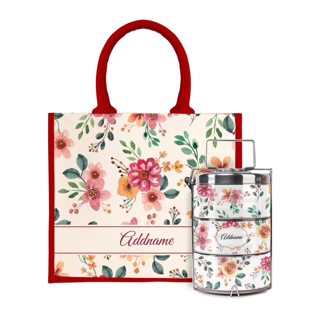 Laura Series - Garnet Half Lining Jute Bag with Tiffin Carrier