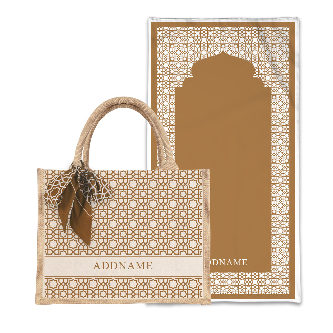 Annas Series - Sand  Prayer Mat with Natural Half Lining Small Jute Bag