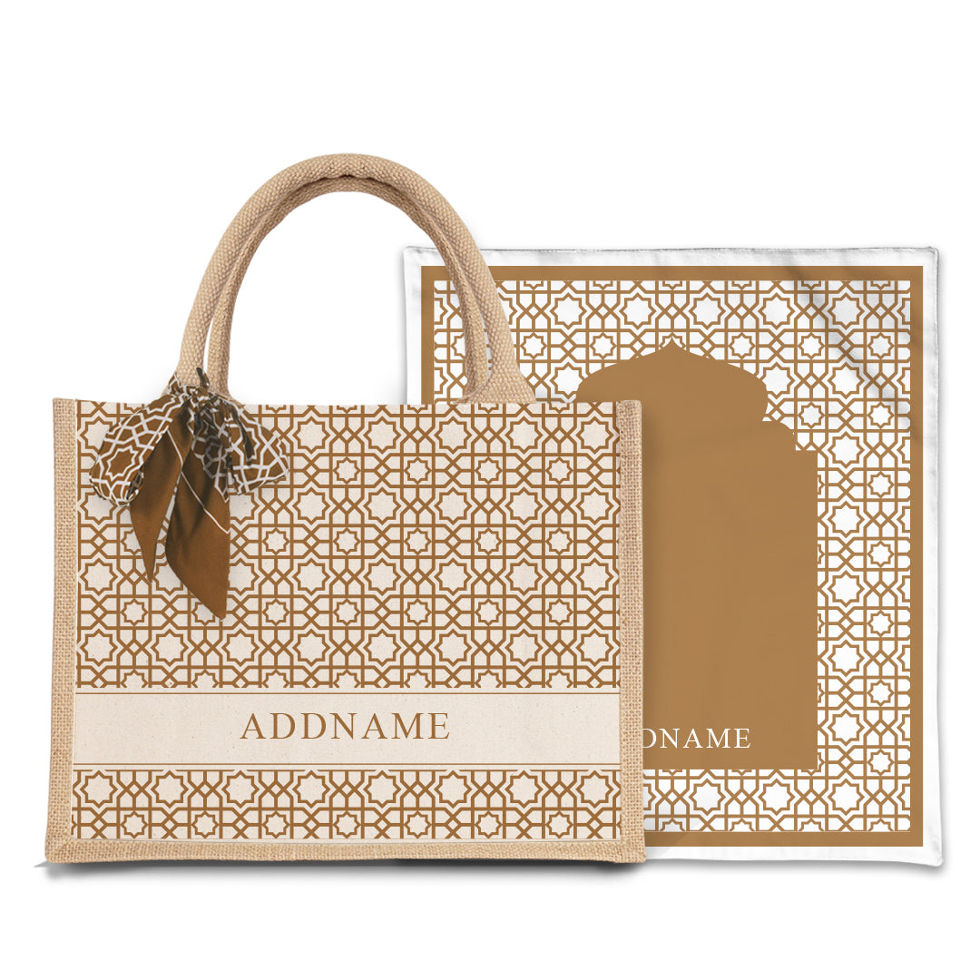 Annas Series - Sand  Prayer Mat with Natural Half Lining Small Jute Bag