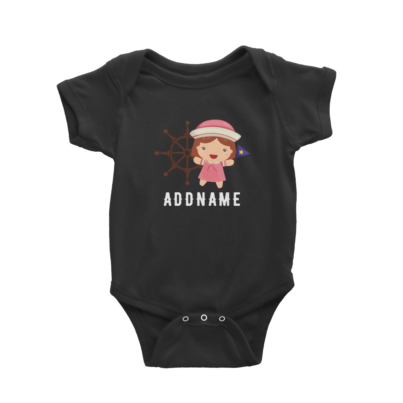 Birthday Sailor Girl In Ship With Wheel Addname Baby Romper