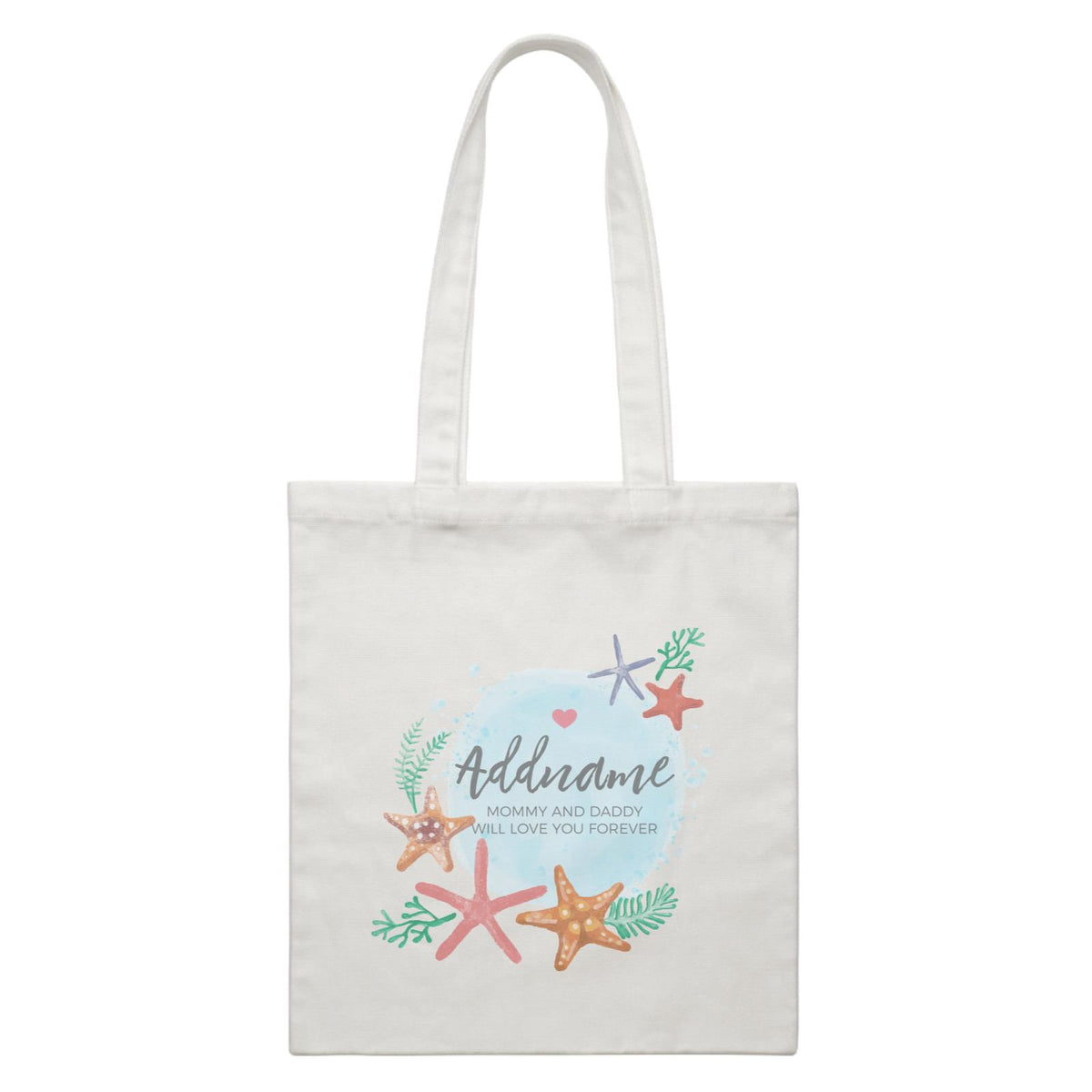 Watercolour Starfish and Coral Elements Personalizable with Name and Text White Canvas Bag