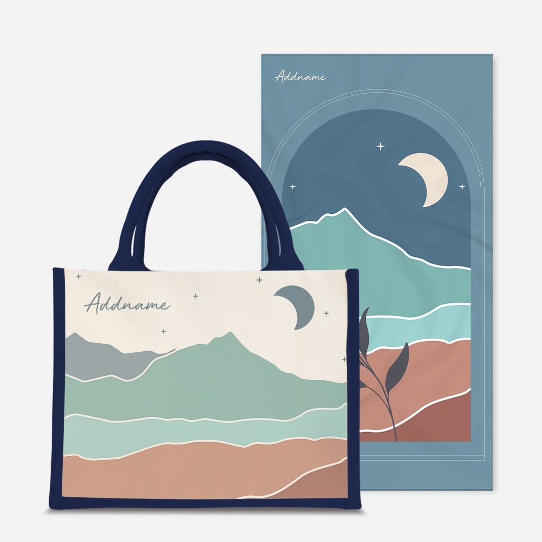 Kaira Series Prayer Mat with Half Lining Small Jute Bag-Azraq