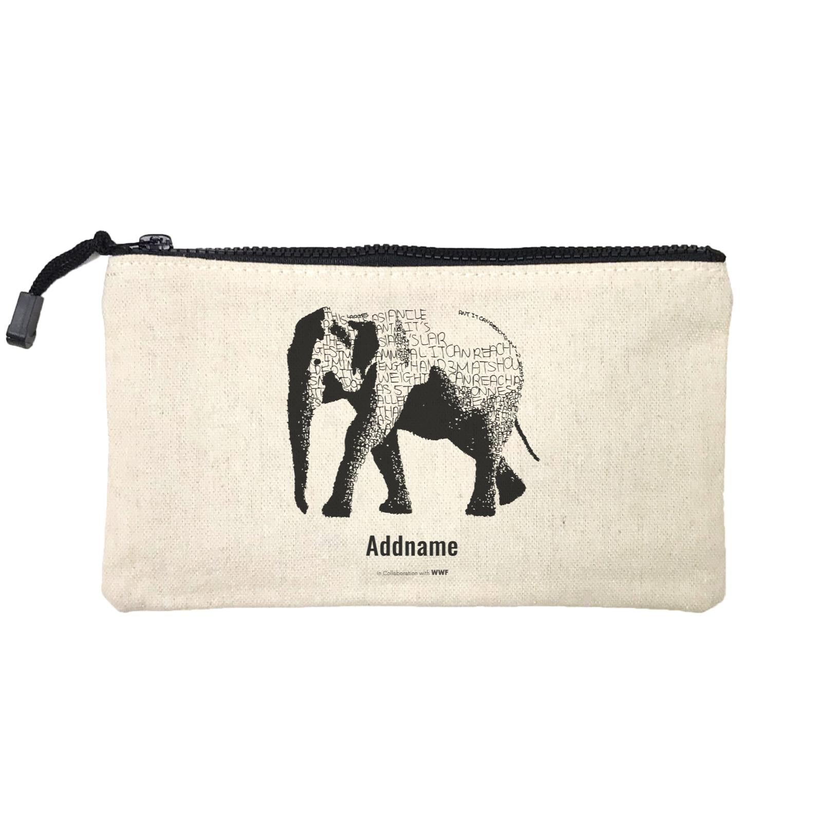 Hand Written Animals Asiatic Elephant By ArtC Addname Mini Accessories Stationery Pouch