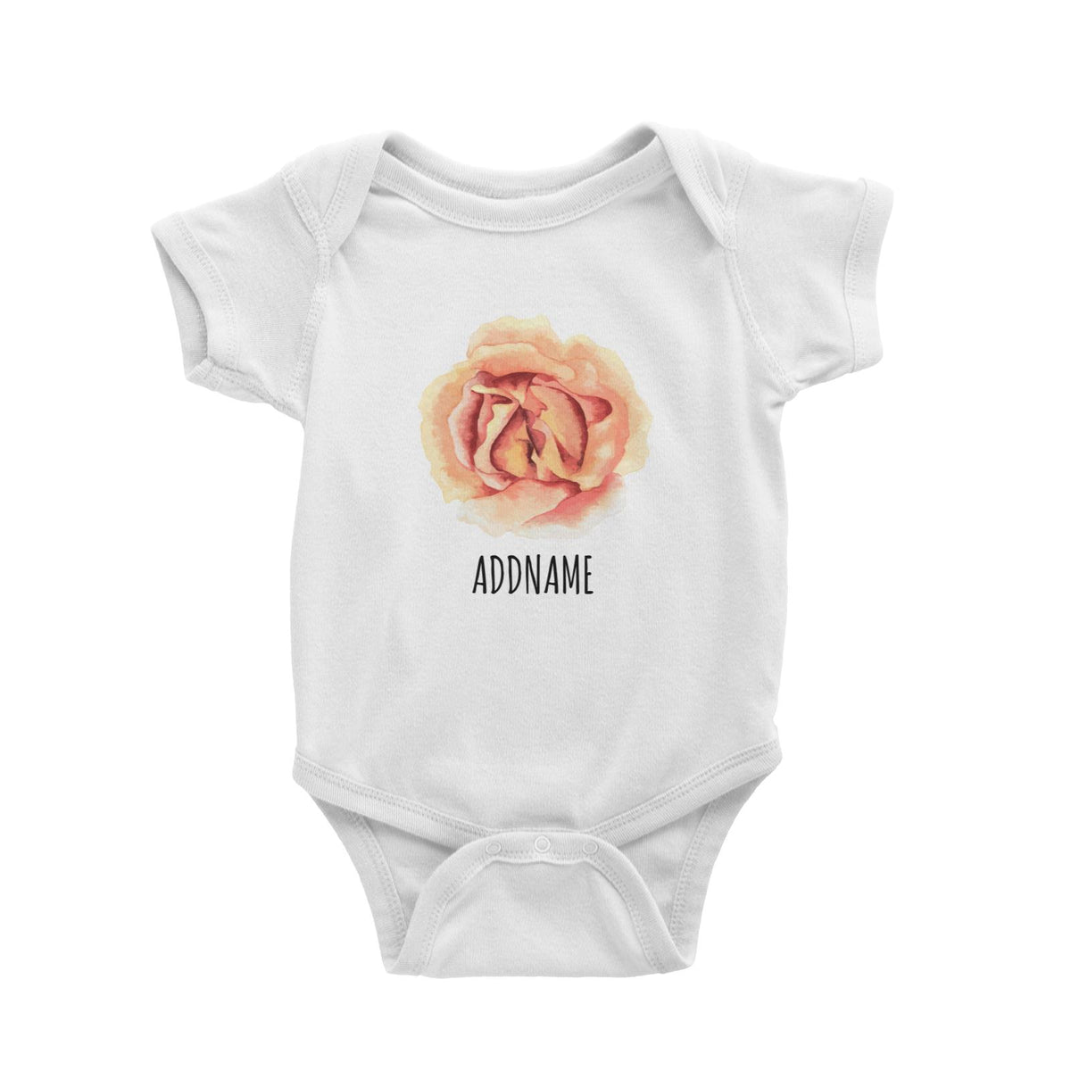 Watercolour Orange Rose Flower White White Baby Romper