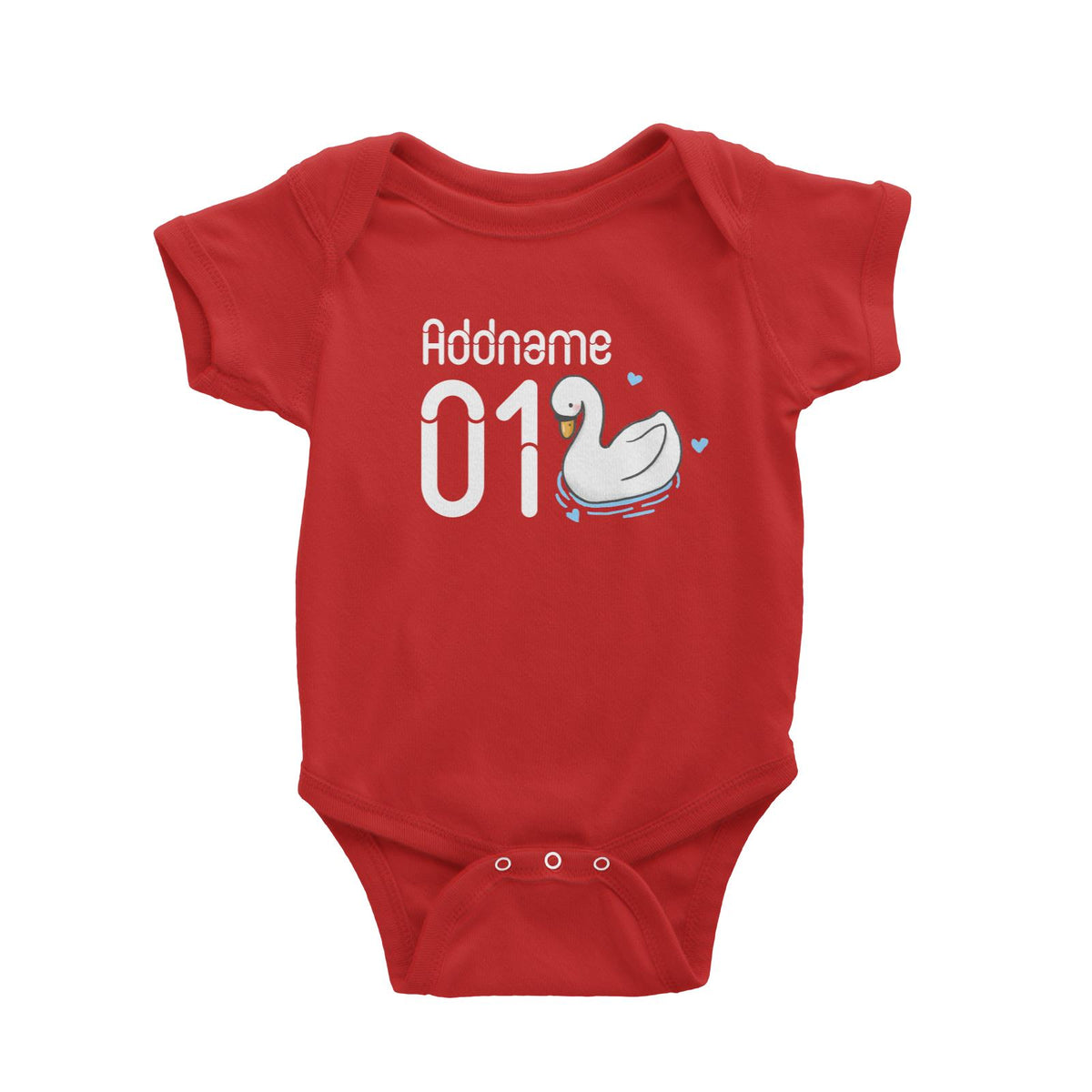 Name and Number Cute Hand Drawn Style Swan Baby Romper