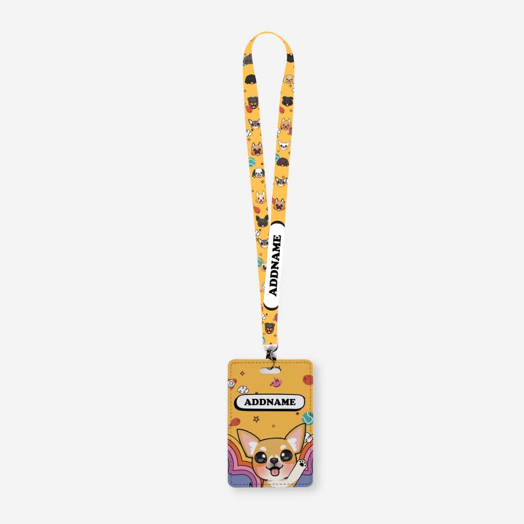Paw Print Series Lanyard with Cardholder - Light Brown Chihuahua