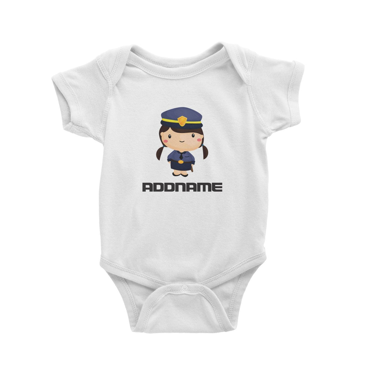 Birthday Police Officer Long Twin Pony Tails Girl In Suit Addname Baby Romper