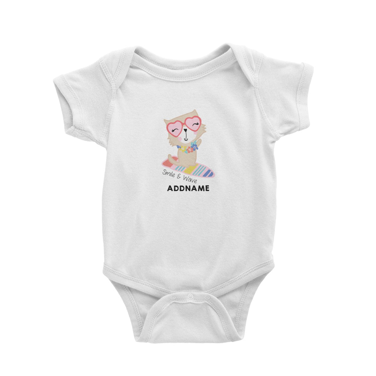 Cool Vibrant Series Cat Surfer Smile &amp; Wave Addname Baby Romper