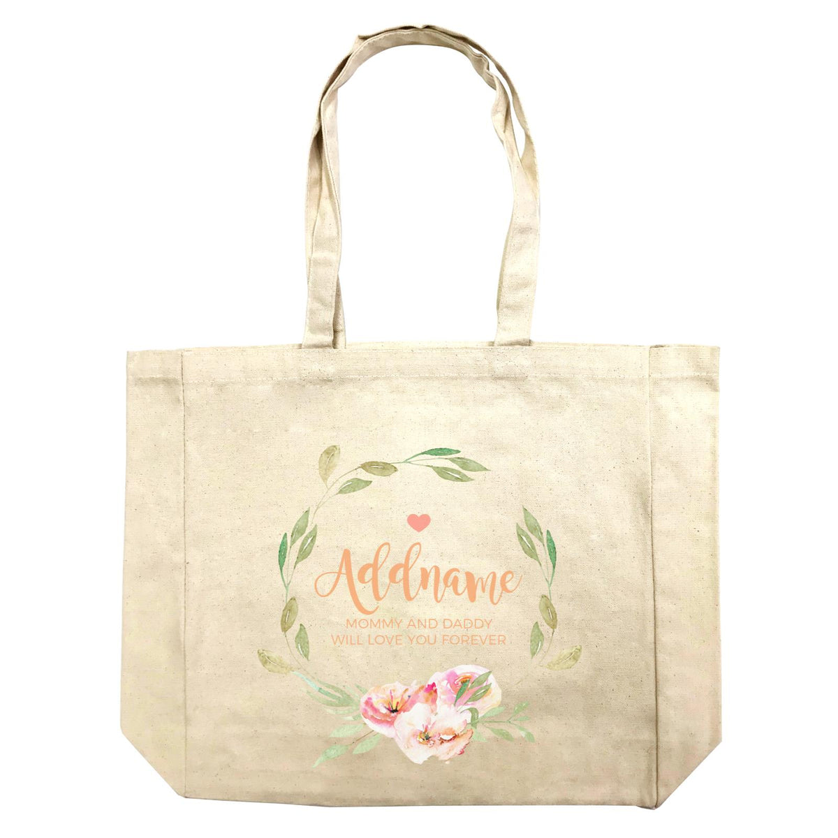 Watercolour Sweet Pink Flowers Wreath Personalizable with Name and Text Shopping Bag