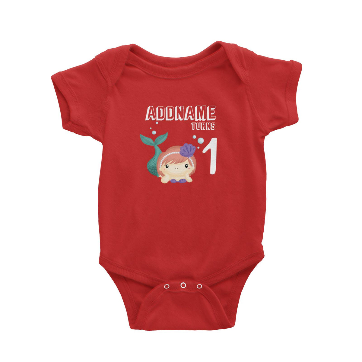 Birthday Mermaid Peach Short Hair Mermaid Laying Addname Turns 1 Baby Romper