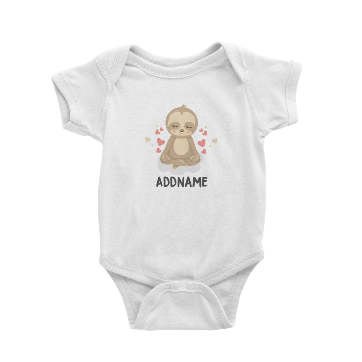Cute Sloth Meditating Addname White Baby Romper