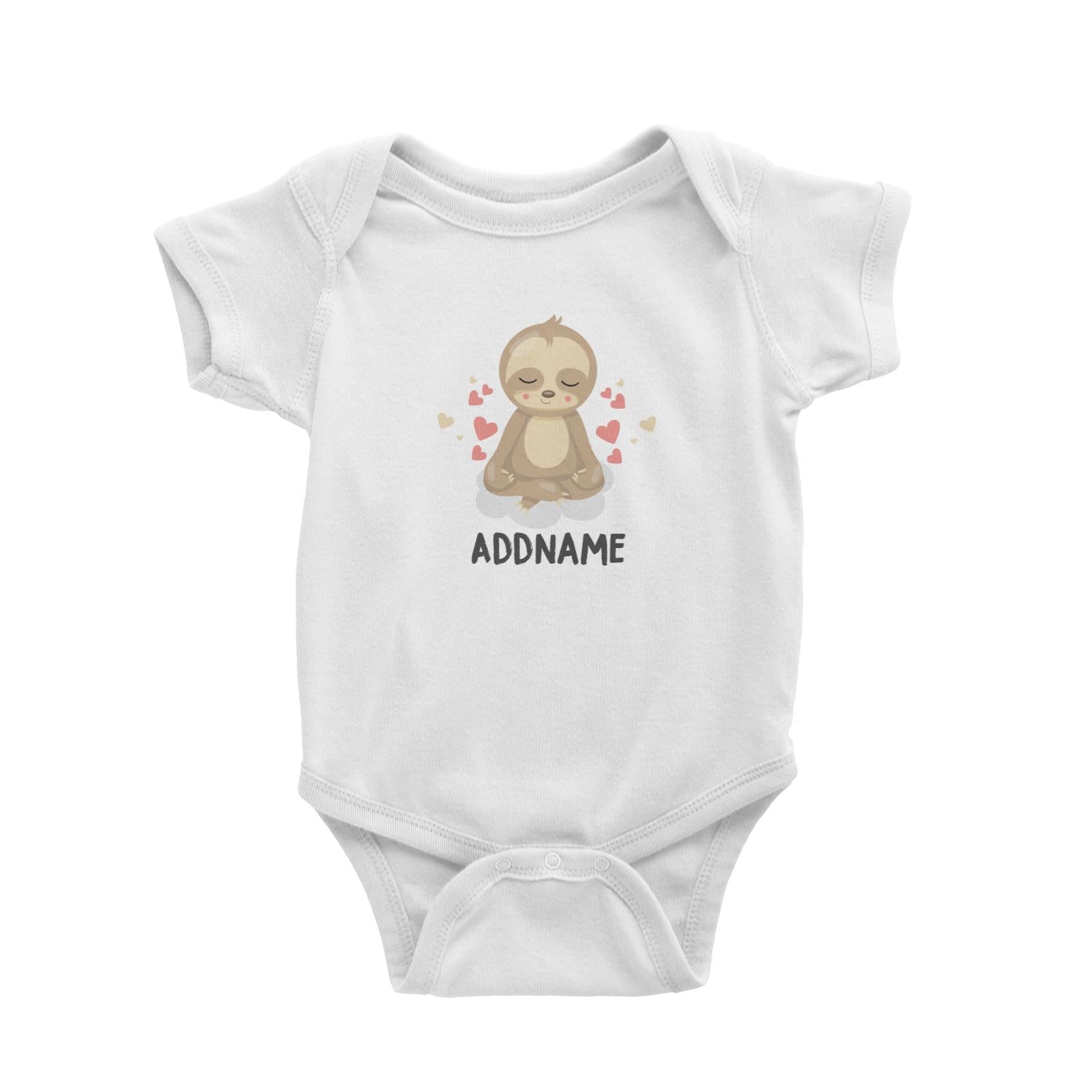 Cute Sloth Meditating Addname White Baby Romper