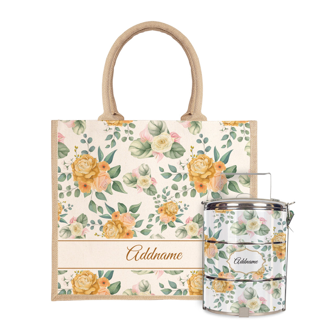 Laura Series - Honey Half Lining Jute Bag with Tiffin Carrier