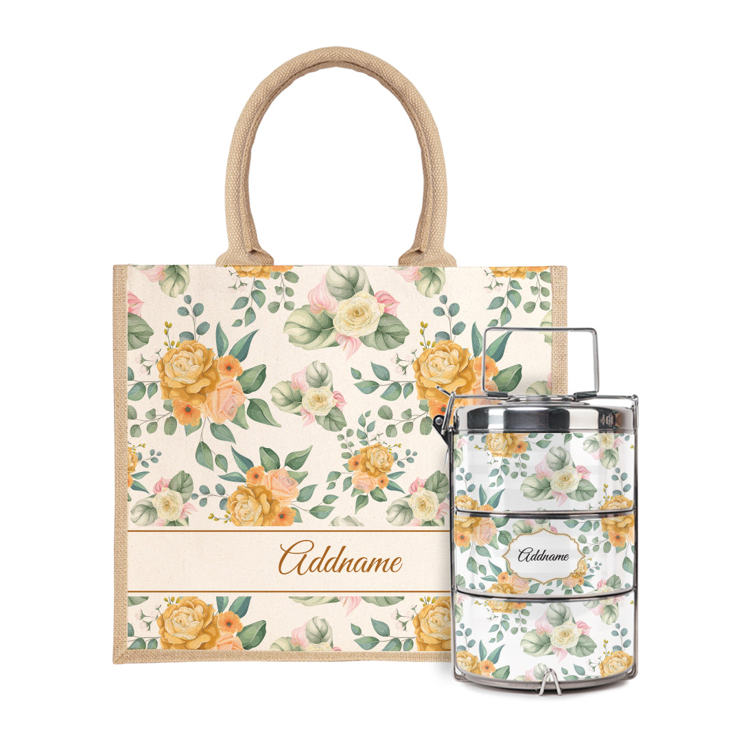 Laura Series - Honey Half Lining Jute Bag with Tiffin Carrier