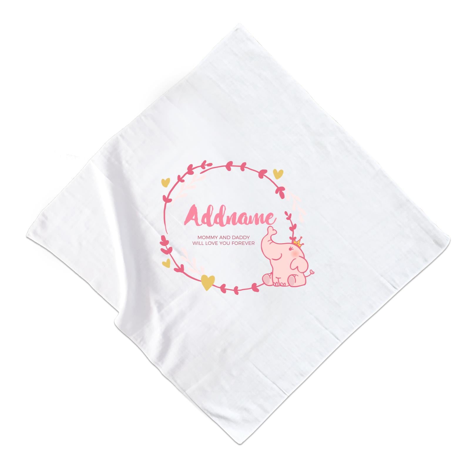 Cute Pink Elephant Princess Personalizable with Name and Text Muslin Square