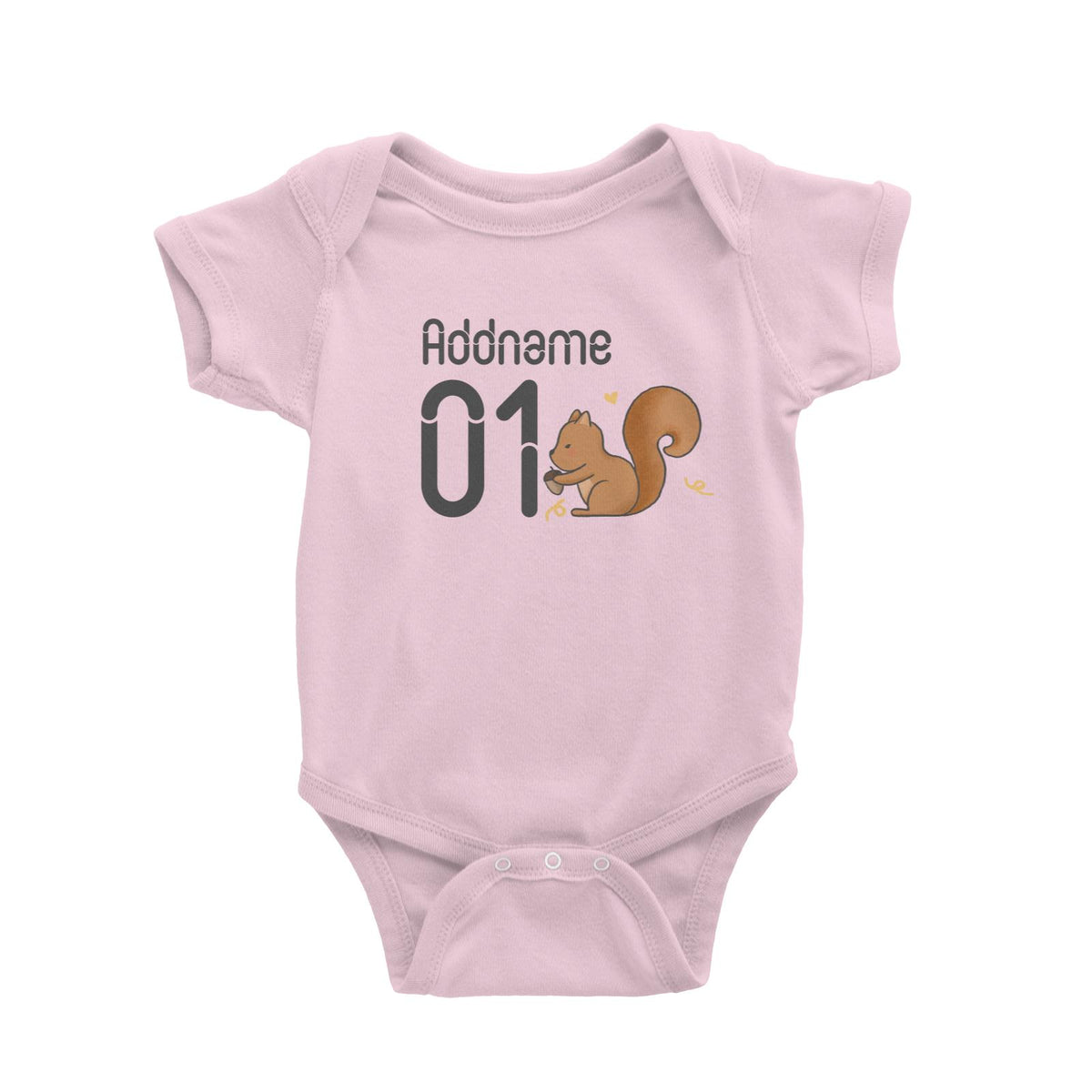Name and Number Cute Hand Drawn Style Squirrel Baby Romper