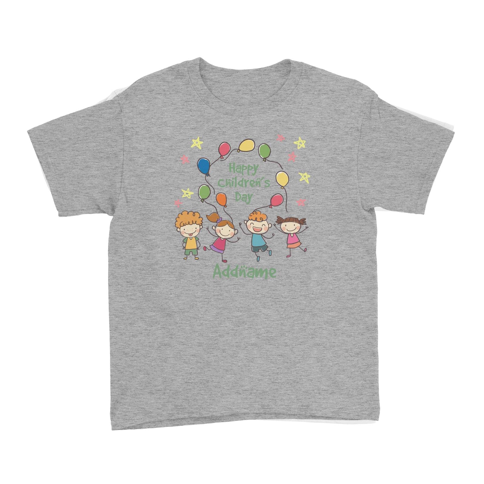 Children's Day Gift Series Four Cute Children With Balloons Addname Kid's T-Shirt