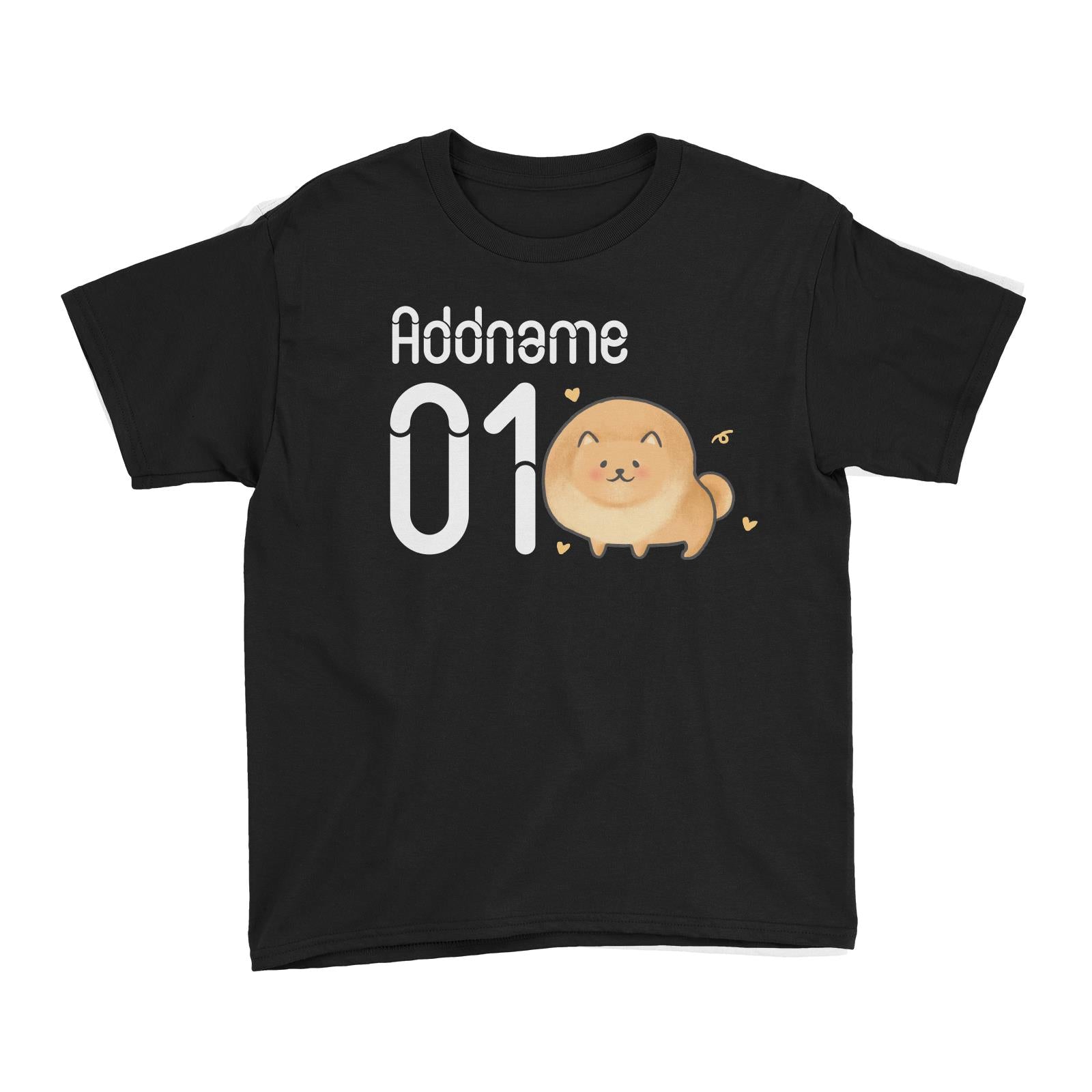 Name and Number Cute Hand Drawn Style Pomeranian Kid's T-Shirt