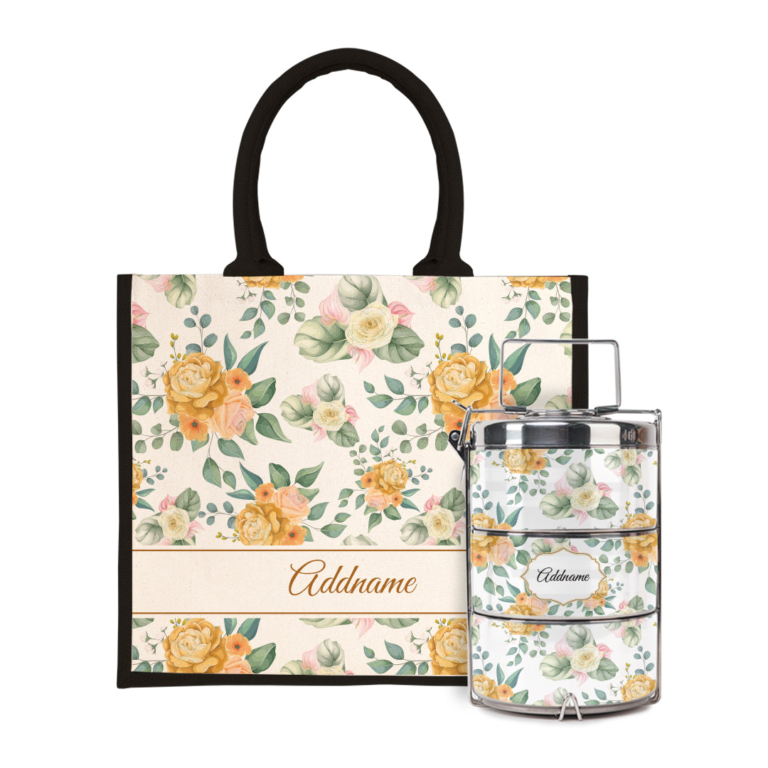 Laura Series - Honey Half Lining Jute Bag with Tiffin Carrier