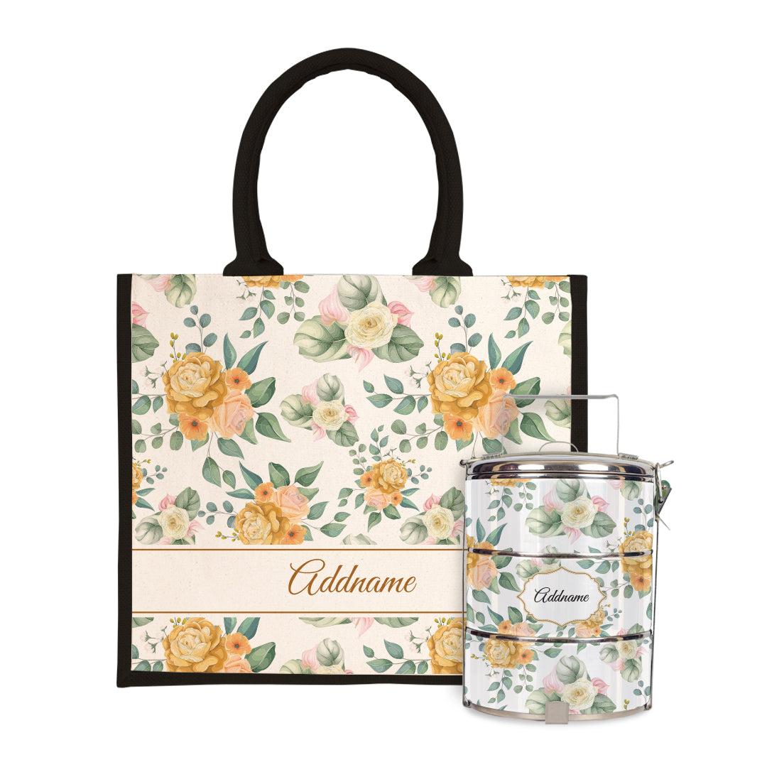 Laura Series - Honey Half Lining Jute Bag with Tiffin Carrier