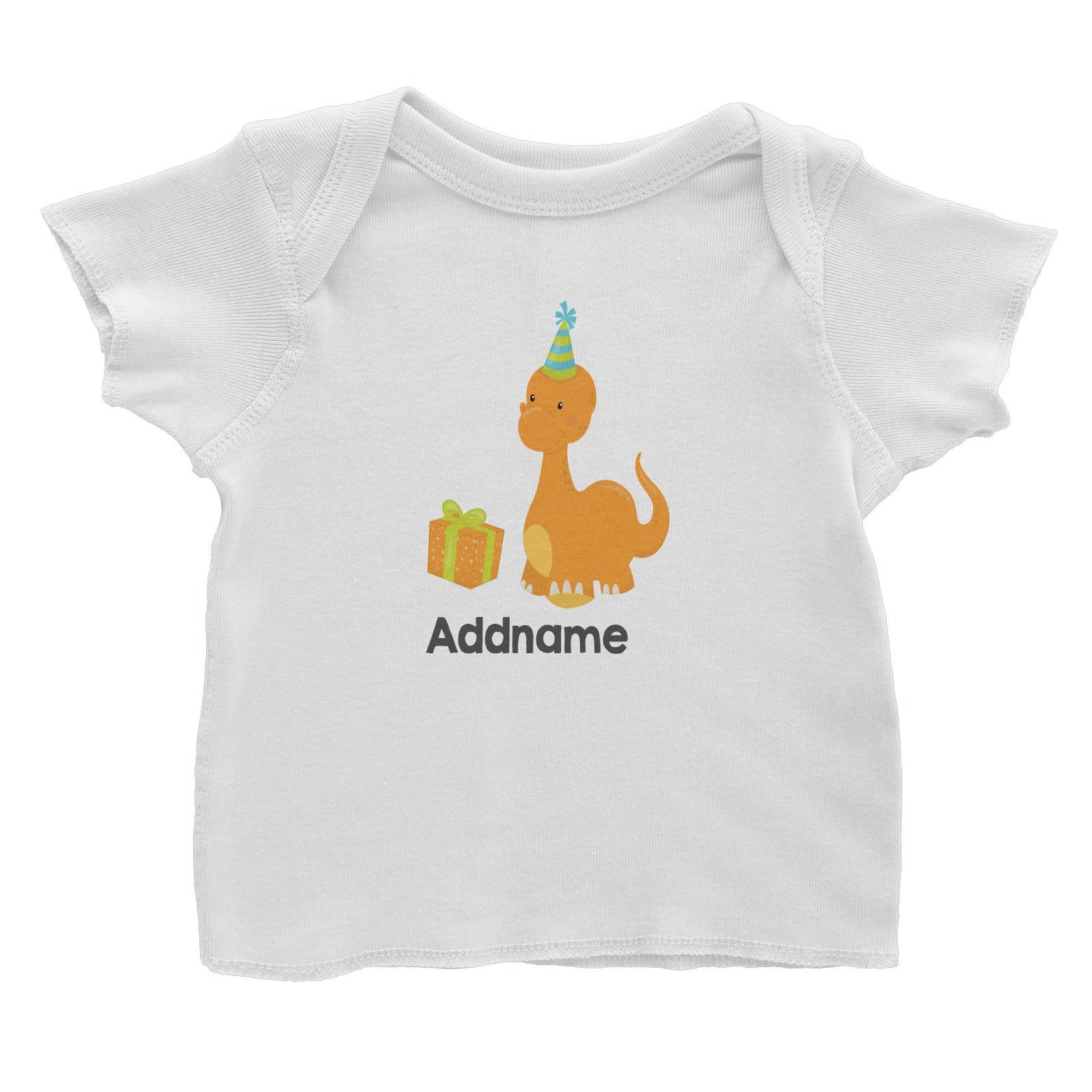 Dino Birthday Orange Long Neck WIth Birthday Gift and Hat Addname Baby T-Shirt