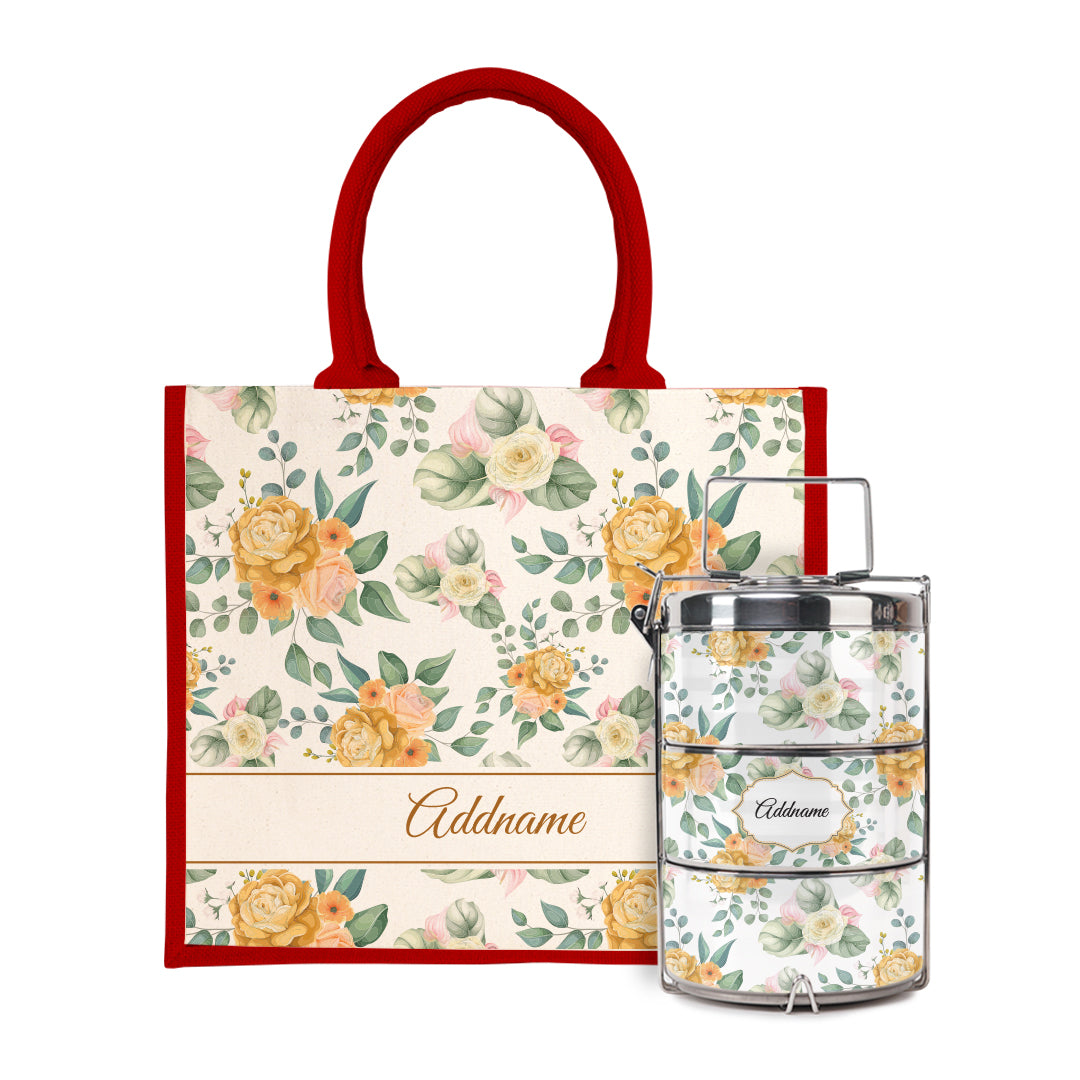 Laura Series - Honey Half Lining Jute Bag with Tiffin Carrier