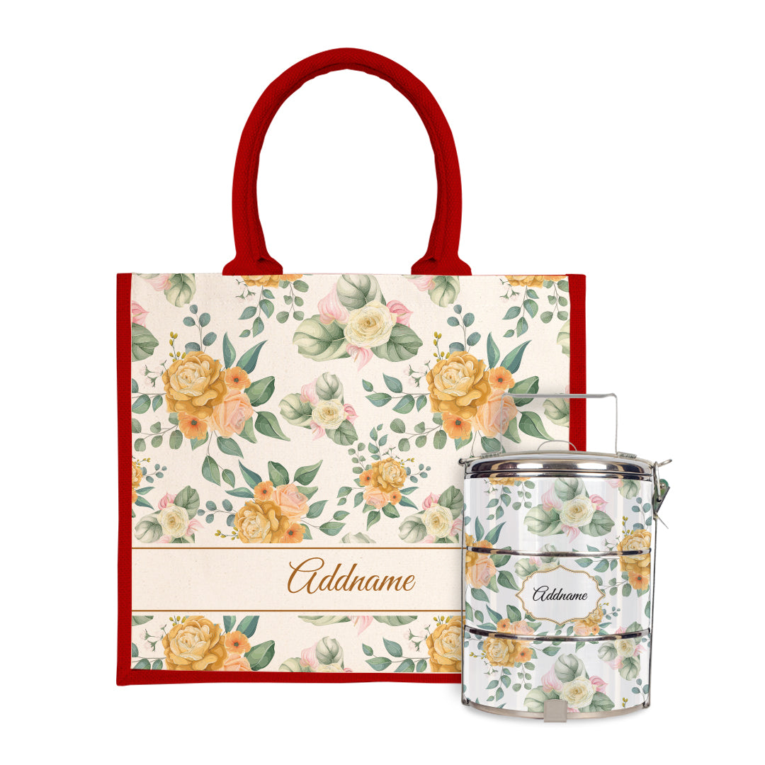 Laura Series - Honey Half Lining Jute Bag with Tiffin Carrier