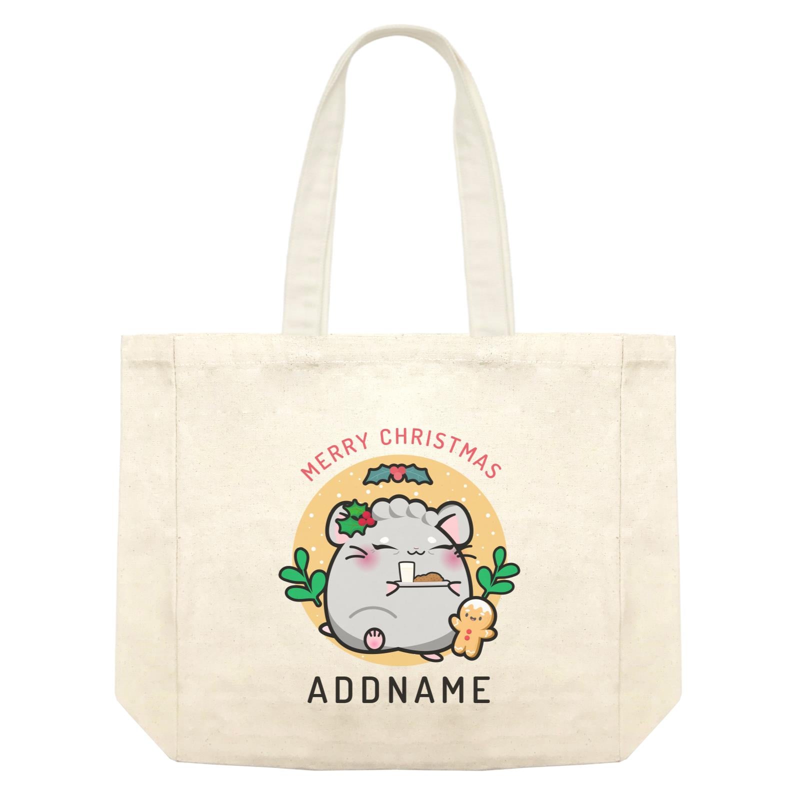 Merry Christmas Cute Santa Mistletoe Grandma Hamster Shopping Bag