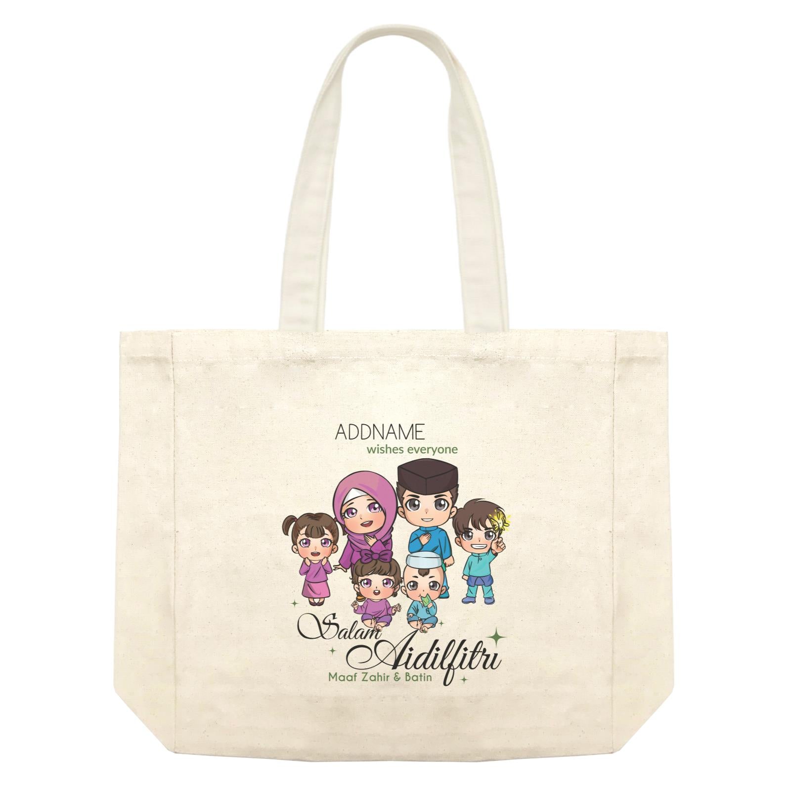 Raya Chibi Family Group Addname Wishes Everyone Salam Aidilfitri Maaf Zahir & Batin Shopping Bag
