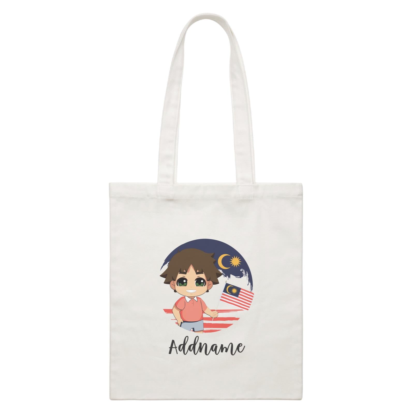 Merdeka Series Round Flag Chinese Boy Addname White Canvas Bag