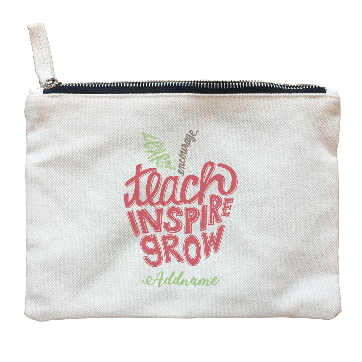 Teacher Apple Learn Encourage Teacher Inspire Grow Addname Zipper Pouch