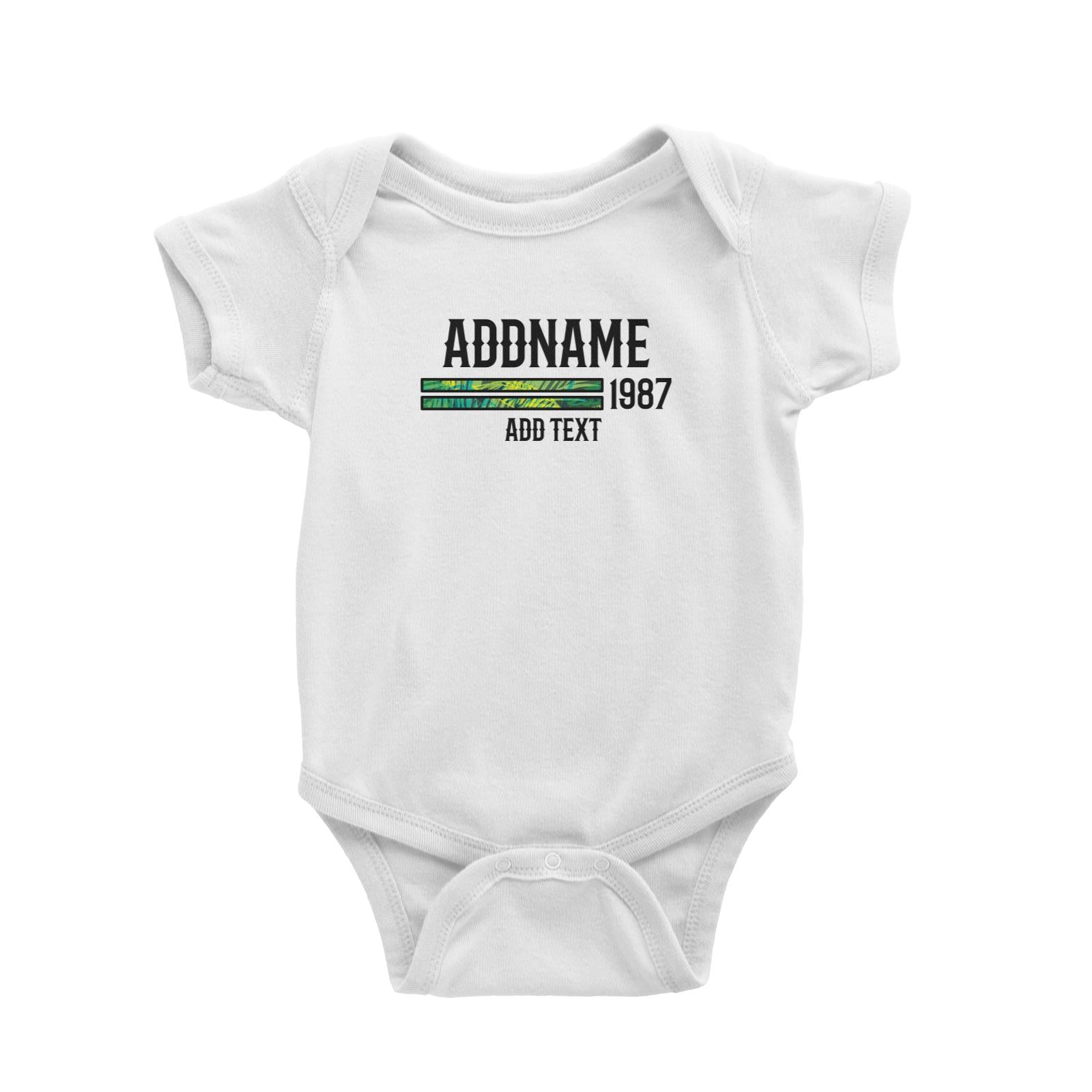 Palm Leaves Pattern Bars Personalizable with Name Number and Text Baby Romper