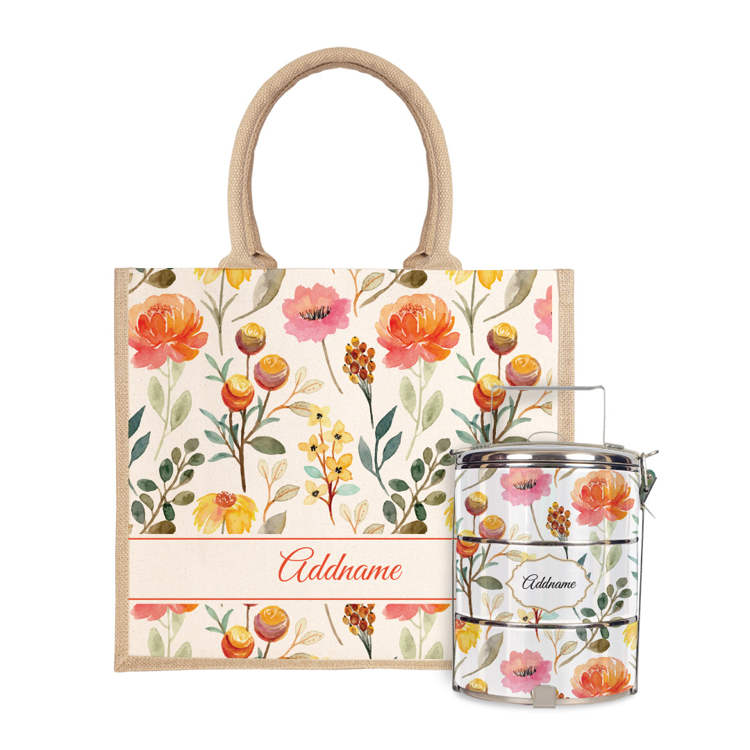 Laura Series - Carnelian Half Lining Jute Bag with Tiffin Carrier