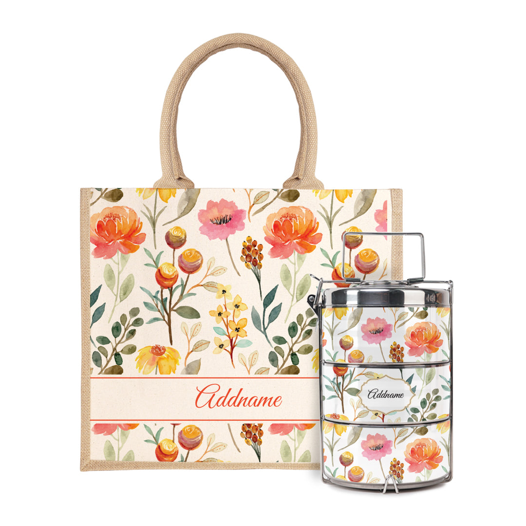 Laura Series - Carnelian Half Lining Jute Bag with Tiffin Carrier