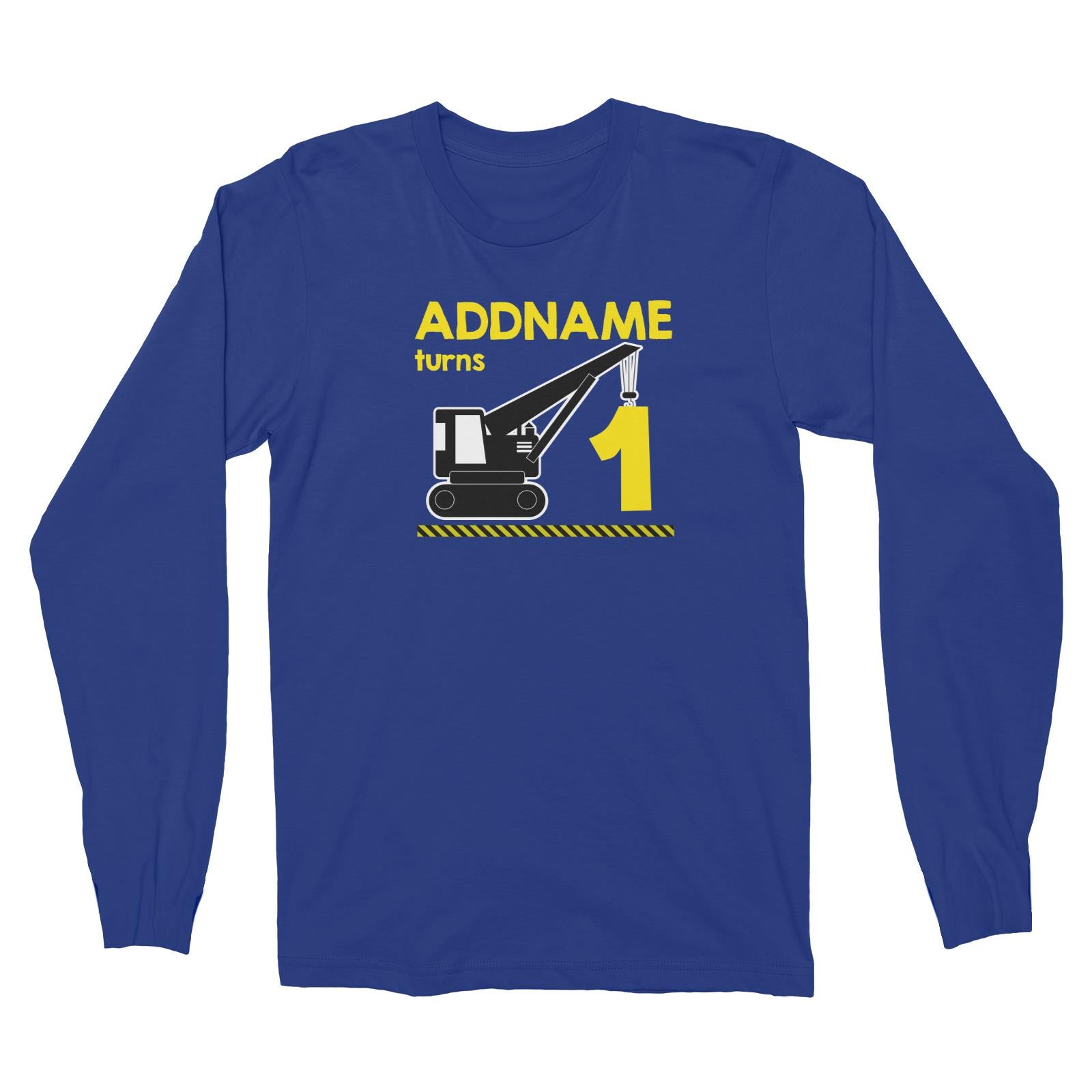 Construction Birthday Theme Crane Personalizable with Name and Number Long Sleeve Unisex T-Shirt