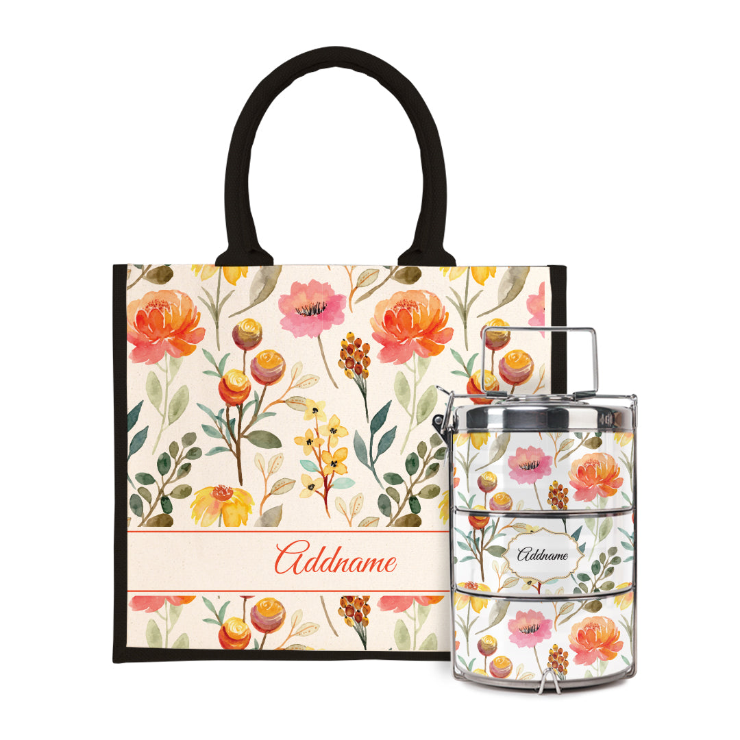 Laura Series - Carnelian Half Lining Jute Bag with Tiffin Carrier