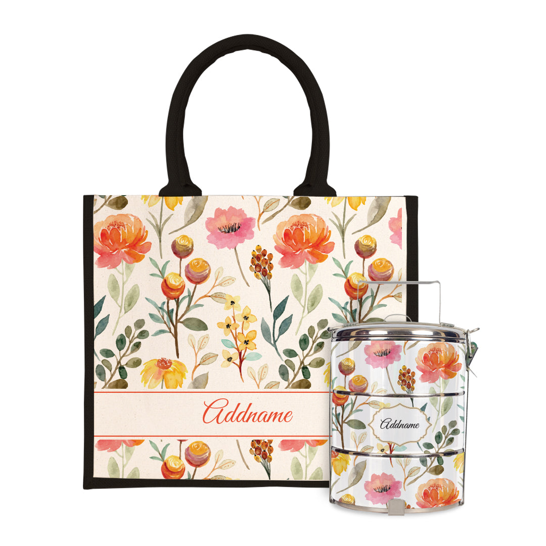 Laura Series - Carnelian Half Lining Jute Bag with Tiffin Carrier