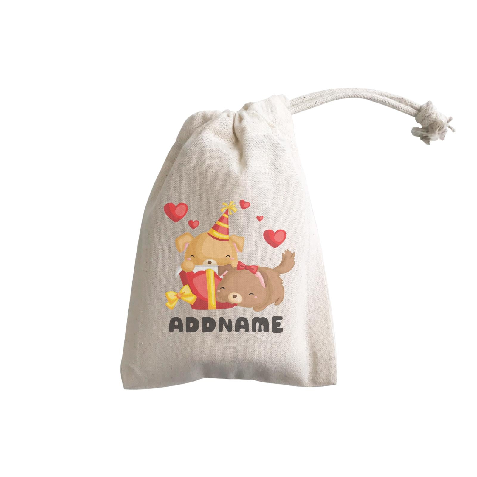 Birthday Friendly Animals Happy Two Dogs Open Present Addname GP Gift Pouch