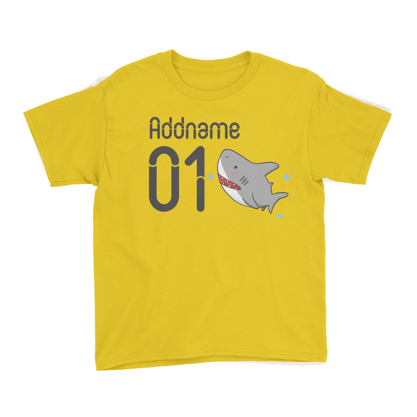 Name and Number Cute Hand Drawn Style Shark Kid's T-Shirt