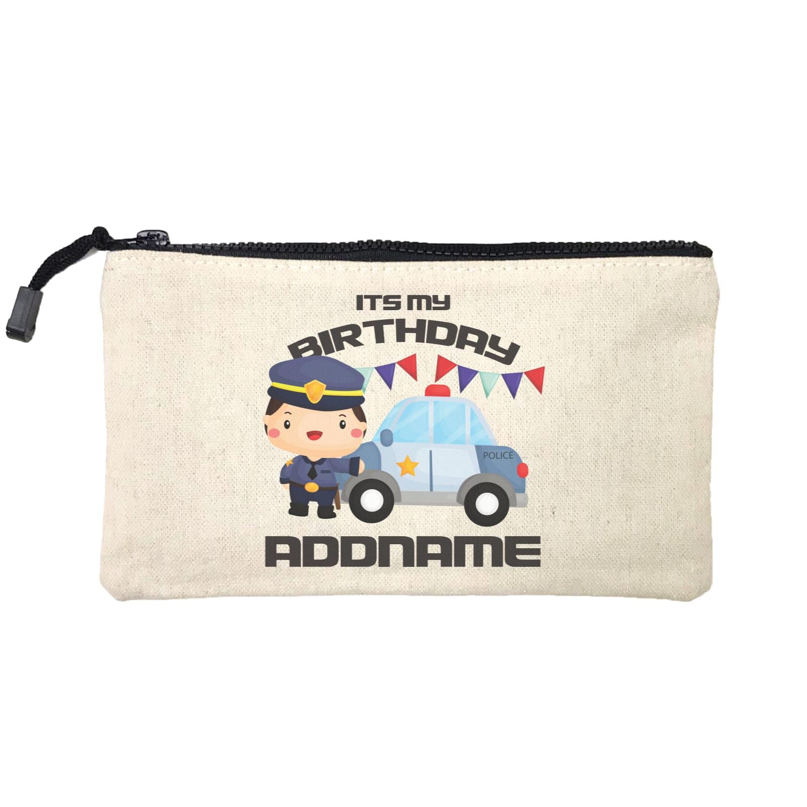 Birthday Police Officer Boy In Suit With Police Car Its My Birthday Addname Mini Accessories Stationery Pouch