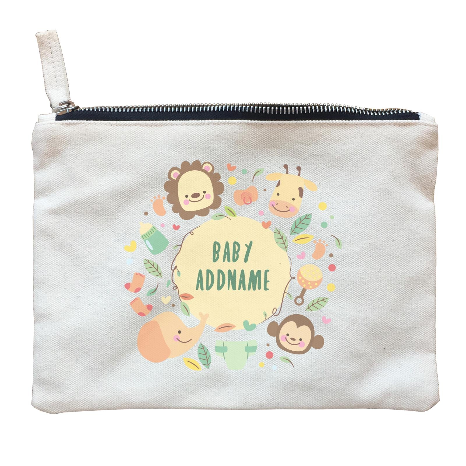 Baby Safari Animals with Addname Zipper Pouch