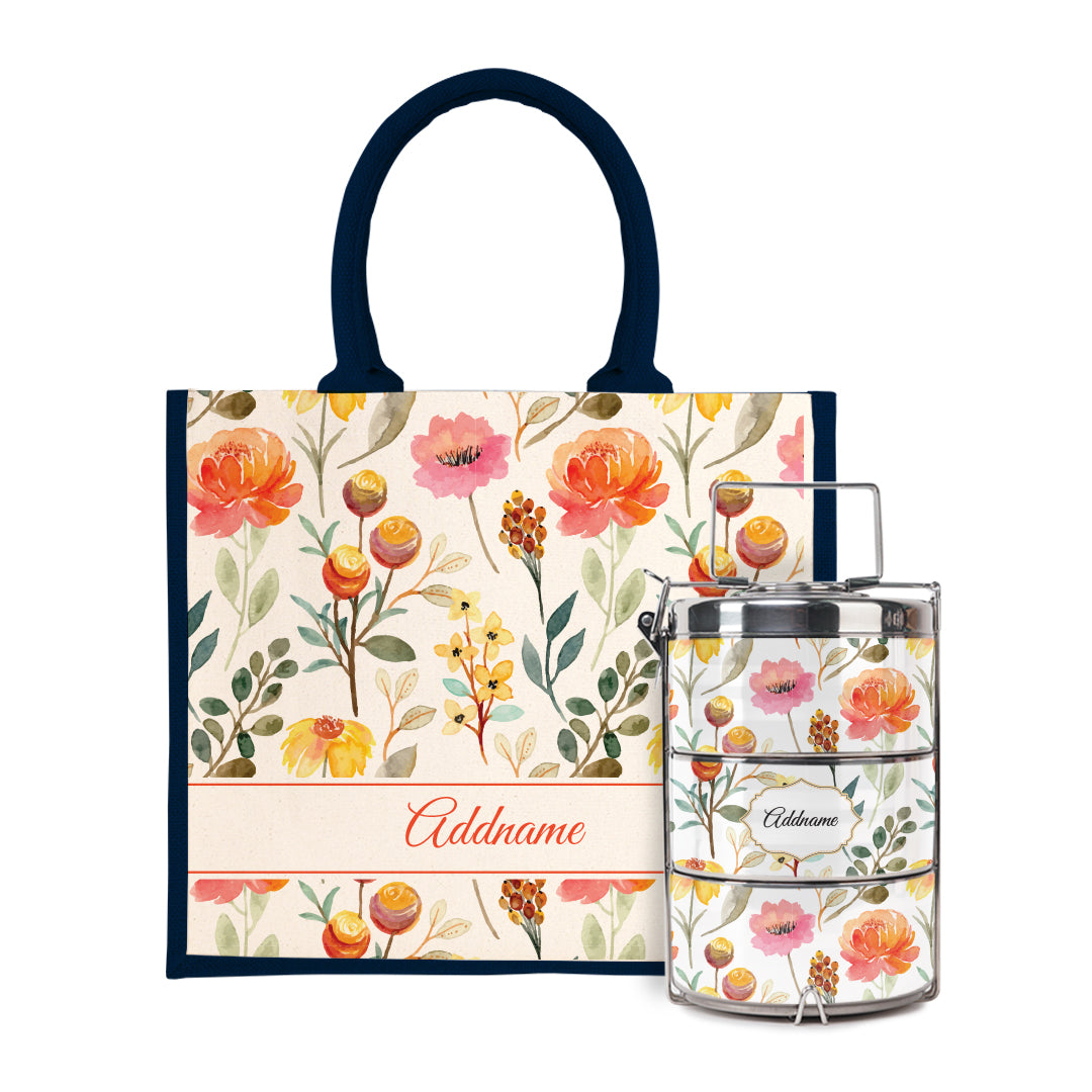 Laura Series - Carnelian Half Lining Jute Bag with Tiffin Carrier